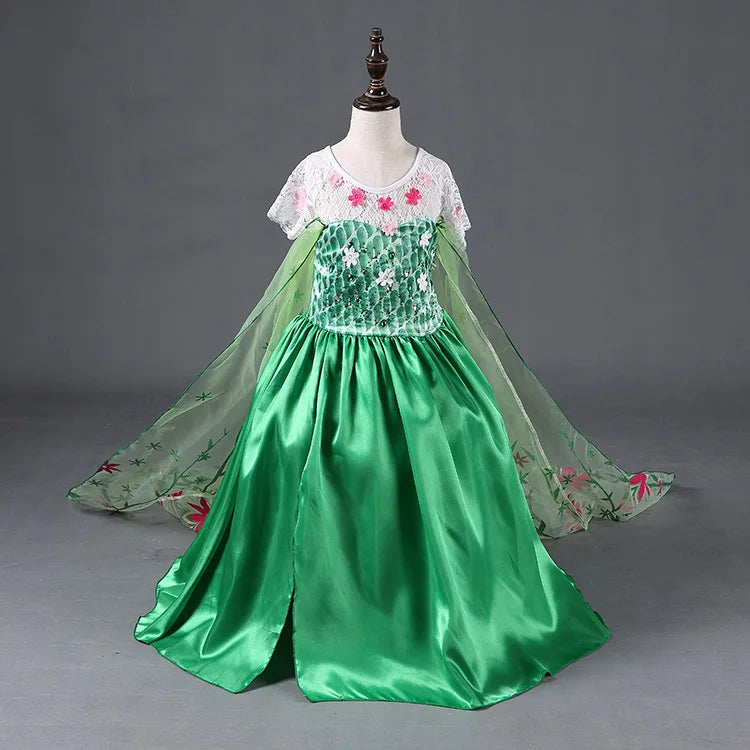 Princess Party Green Dress Girl Elsa Disfraz Costume Birthday Dress Kids 3 4 5 6 7 8 9 10 Years