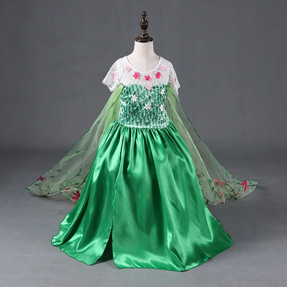 Princess Party Green Dress Girl Elsa Disfraz Costume Birthday Dress Kids 3 4 5 6 7 8 9 10 Years