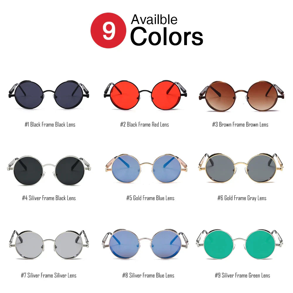 Vintage Steampunk Red Sunglasses Men Round Punk Alloy Metal Retro Sun Glasses Women 2026 Goggles Gothic Style Shades