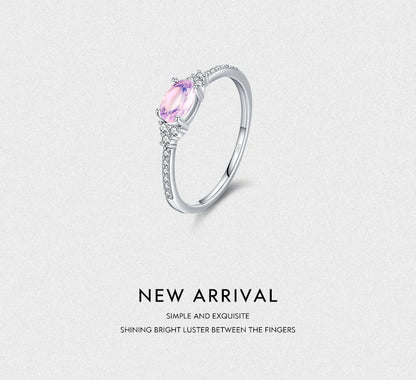 925 Sterling Silver Pink MoonStone Elegant Stackable Finger Ring Eternity Bands for Women Christmas Gifts Fine Jewelry