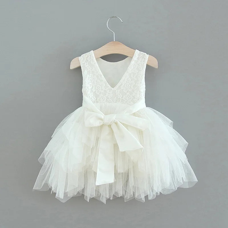 Summer Princess Dresses for Girl Lace Tulle Party Wedding Dress With Sash Baby Clothes 1-6Y E1953