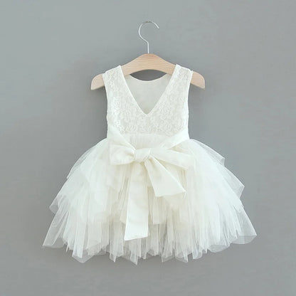 Summer Princess Dresses for Girl Lace Tulle Party Wedding Dress With Sash Baby Clothes 1-6Y E1953