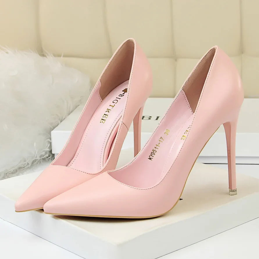 2023 Women 7.5cm 10.5cm High Heels Pumps Lady Wedding Bridal Scarpins Stripper Low Heels Plus Size Fetish Party Blue Pink Shoes