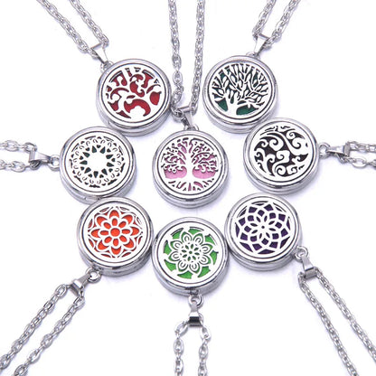 New Tree Of Life Aromatherapy Necklace Stainless Steel Essential Oil Diffuser Amulet Perfume Locket Pendant Women Jewelry Gift