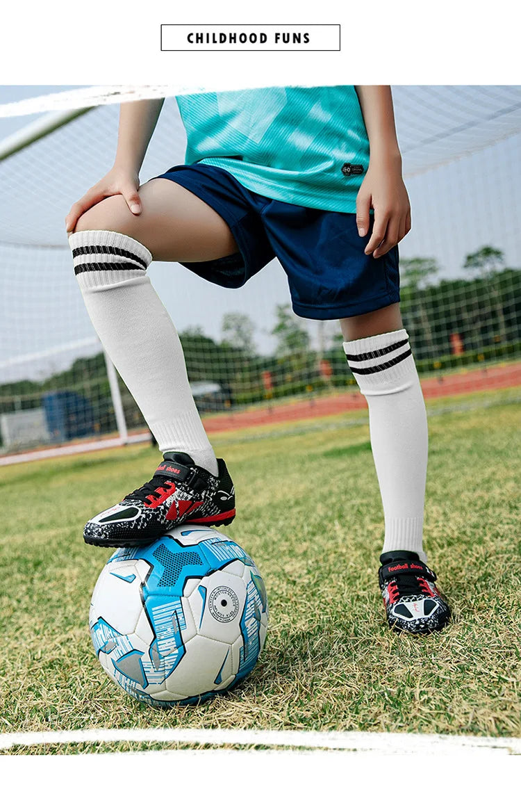 Children Football Shoes Soccer Boots Kids Boy Girl Sneakers New Leather High Top Soccer Cleats Training Outdoor Hook & Loop