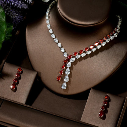 Clear Best Quality Brilliant Crystal Zircoina Earrings And Necklace Bridal Jewelry Set Wedding Dress Accessories N-1453