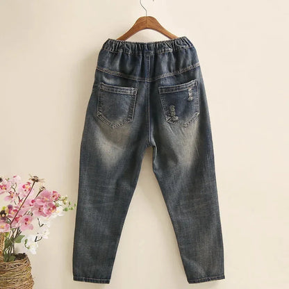 Women Embroidery Retro Denim Jeans