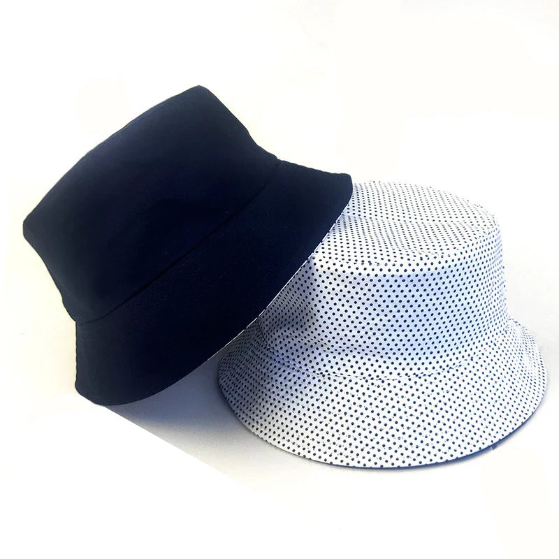 Black Solid Dots Bucket Hat Two Side Wear Unisex Simple Bob Caps Hip Hop Gorros Men