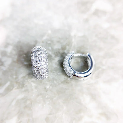 White Creole Hinged Hoop Earrings Pave Europe Glam Fine Jewerly For Women Gift In Solid 925 Sterling Silver