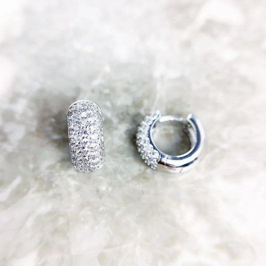White Creole Hinged Hoop Earrings Pave Europe Glam Fine Jewerly For Women Gift In Solid 925 Sterling Silver