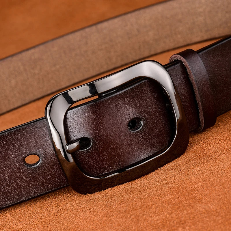 3.2cm Genuine Leather Belt for Women Natural Cowhide Metal Buckle Casual Jeans Trousers Belt Female Waistband Gifts