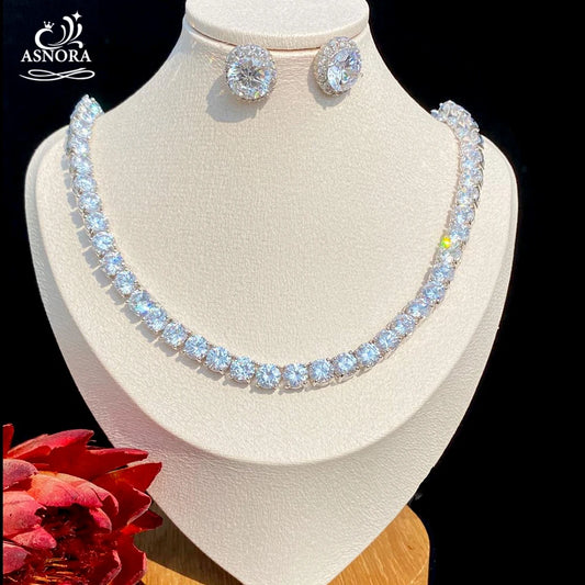 Sparkling Crystal Cubic Zirconia Earrings And Necklaces, Simple Water Droplets Chain Necklace Bridal Wedding Dress Jewelry Set