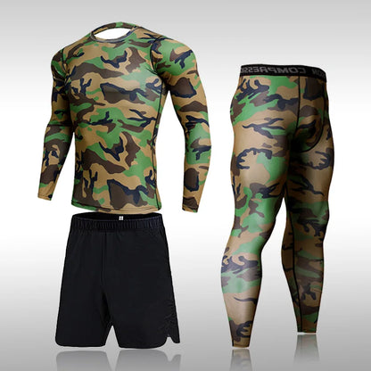 Quick Dry Camouflage Men's Running Sets Compression Sports Suits Skinny Tights Clothes Gym Rashguard Fitness Sportswear Men 2021