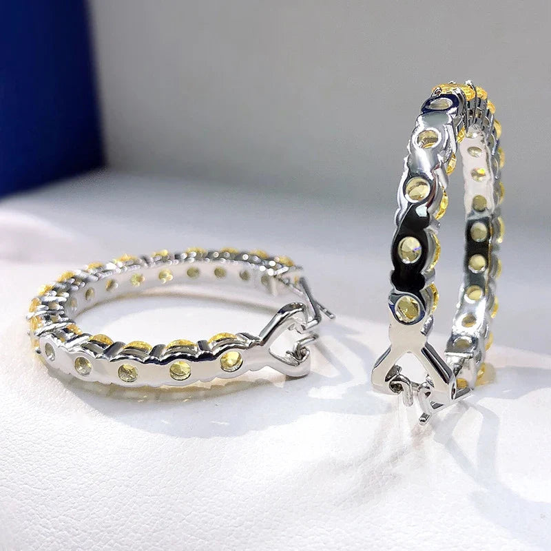 100% 925 Sterling Silver 4mm Yellow High Carbon Diamond Earrings For Women Sparkling Wedding Party Fine Jewelry Wholesale