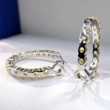 100% 925 Sterling Silver 4mm Yellow High Carbon Diamond Earrings For Women Sparkling Wedding Party Fine Jewelry Wholesale
