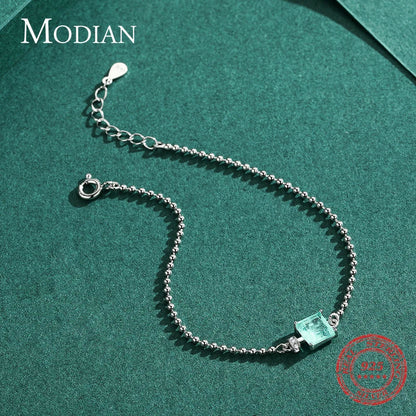 Modian 2021 New Real 925 Sterling Silver Luxury Square Tourmaline Beads Chain Bracelet For Women Paraiba Fine Statement Jewelry