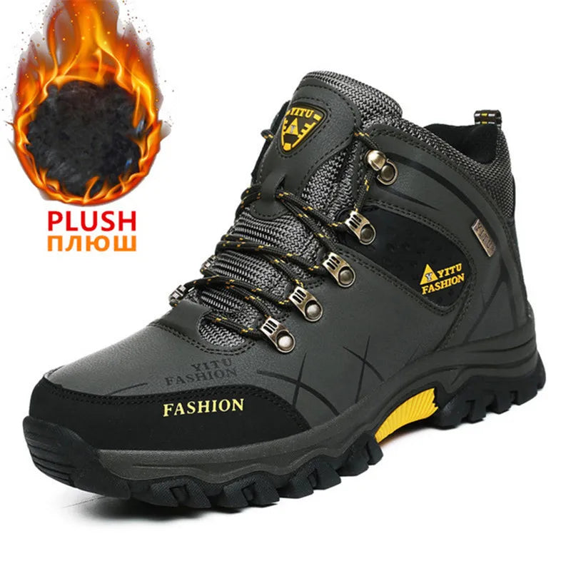 Men Winter Snow Boots Waterproof Leather Sneakers Super  Warm Men's Boots Outdoor Male Hiking Boots Work Shoes Size 39-47
