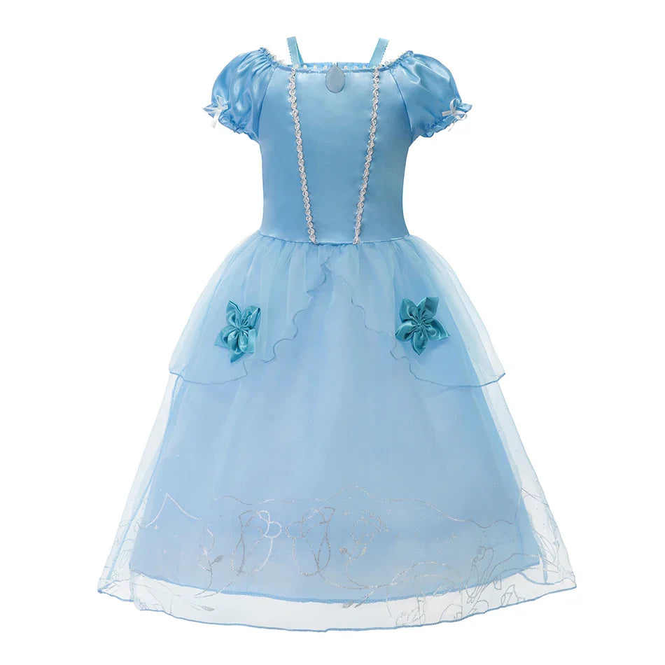 2-10Y Kids Prium Cosplay Elsa Anna Costume Dress 2025 Winter Long Mesh Princess DressGirl Christma Carnival Clothes Ball Gown