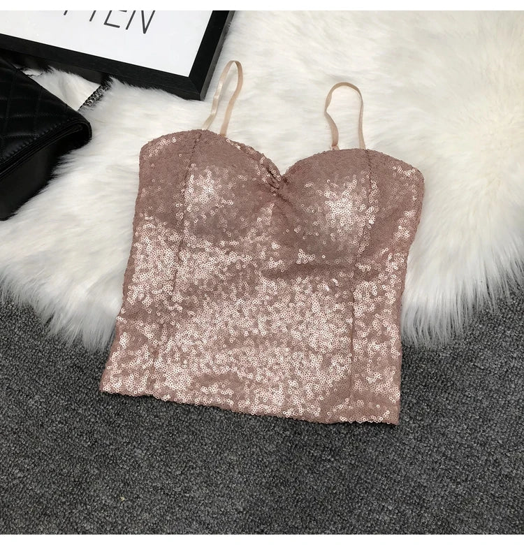 Women's Fashion Sexy Women 2023 Nick Sparkling Sequins Vest Harness At Night Binder Chest