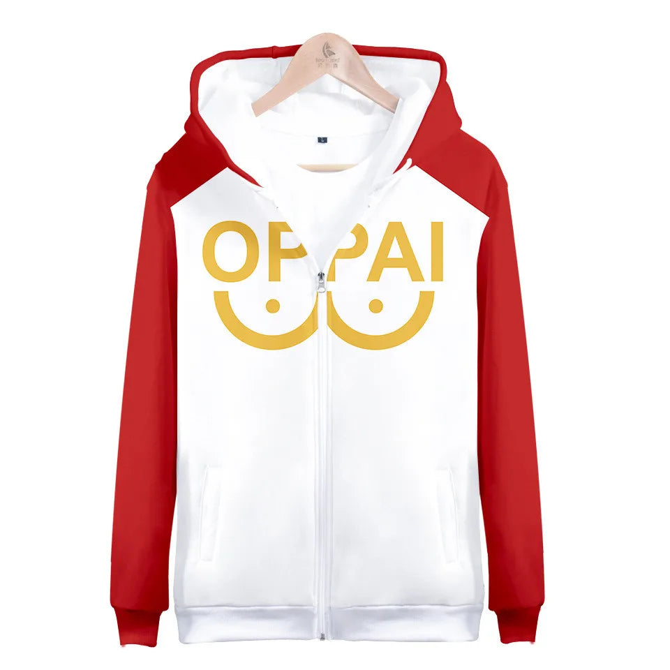 Anime Saitama Oppai Hoodie Hooded Sweatshirt Hoodie Cosplay Costume Fleece Fashion Harajuku Jacket and Coat Brand Clothes