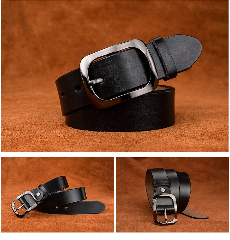3.2cm Genuine Leather Belt for Women Natural Cowhide Metal Buckle Casual Jeans Trousers Belt Female Waistband Gifts