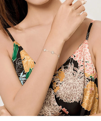 Daisy Flower Link Bracelet for Women Genuine 925 Sterling Silver Fresh Lovely Gifts Anti-allergy Gift Fine Jewelry SCB165