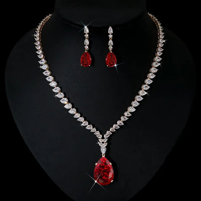 Luxury Shiny Water Drop Cubic Zirconia Necklace Earring Set for Women High Quality Fashion Party Wedding Jewelry N-1019