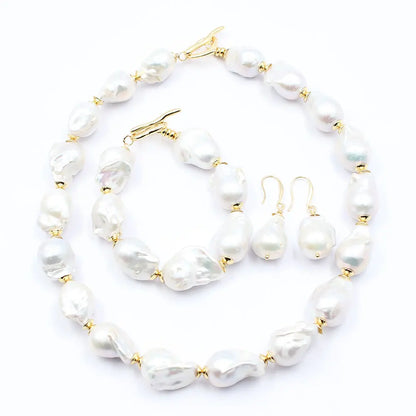 GG Natural Freshwater Cultured White Keshi Baroque Pearl Necklace Bracelet Earrings Sets For Women Lady Fashion