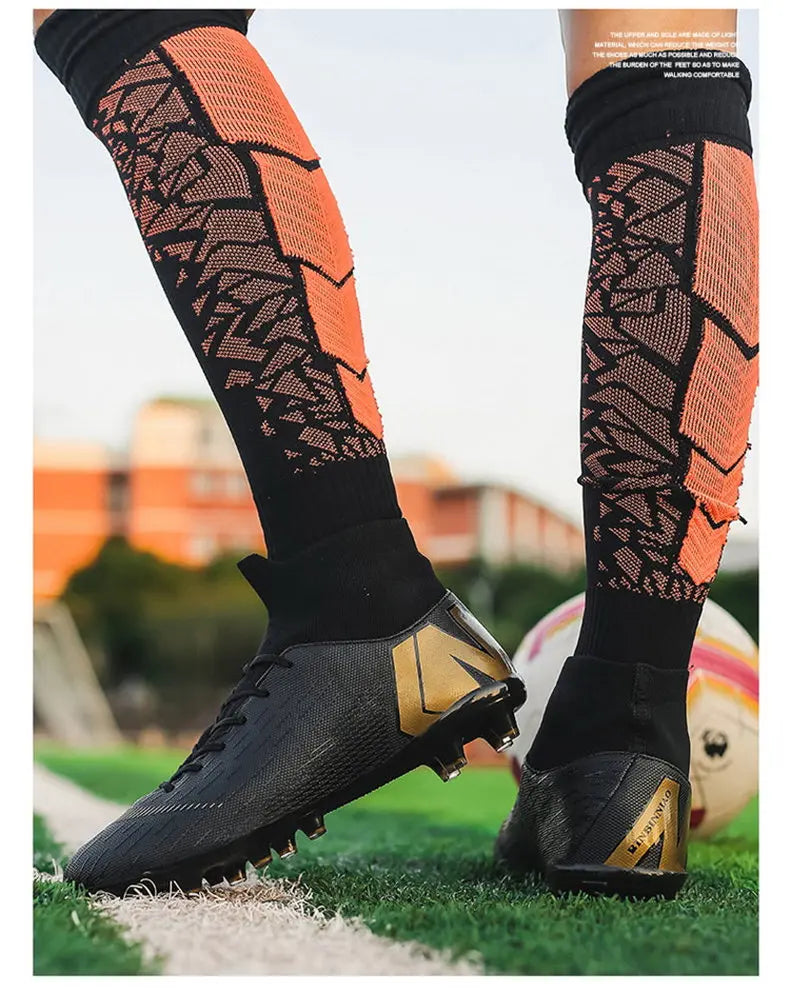 New Futstal FG/TF Orange Soccer Boots For Men High Top Men Soccer Cleats Football Trainers Men Sport Shoes zapatillas de futbol