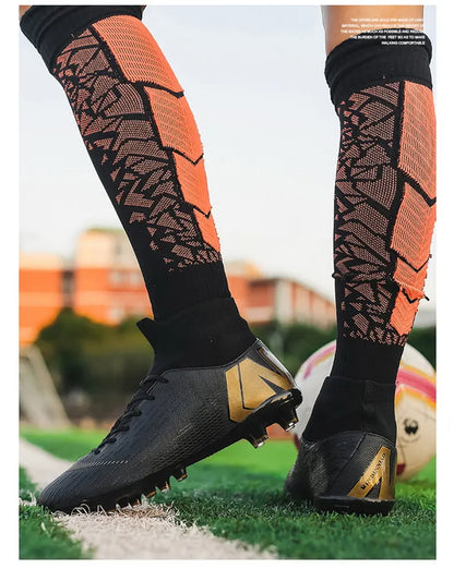 New Futstal FG/TF Orange Soccer Boots For Men High Top Men Soccer Cleats Football Trainers Men Sport Shoes zapatillas de futbol