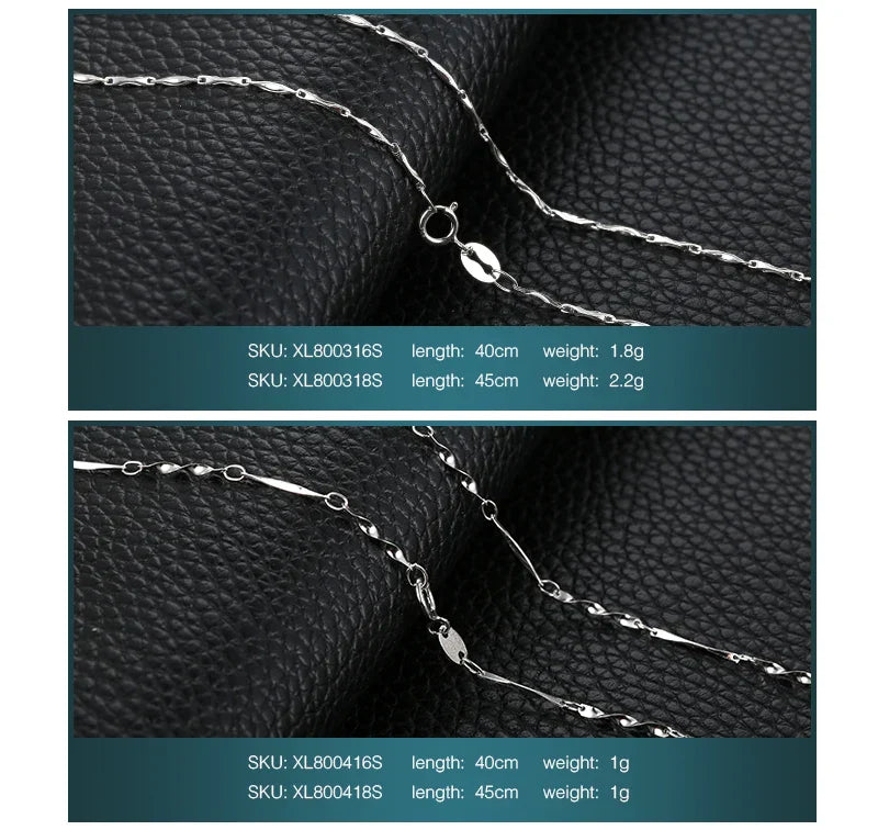 Genuine 100% 925 Sterling Silver Necklace Ingot Twisted Trace Belcher Snake Bar Singapore Box Chain Necklace Women