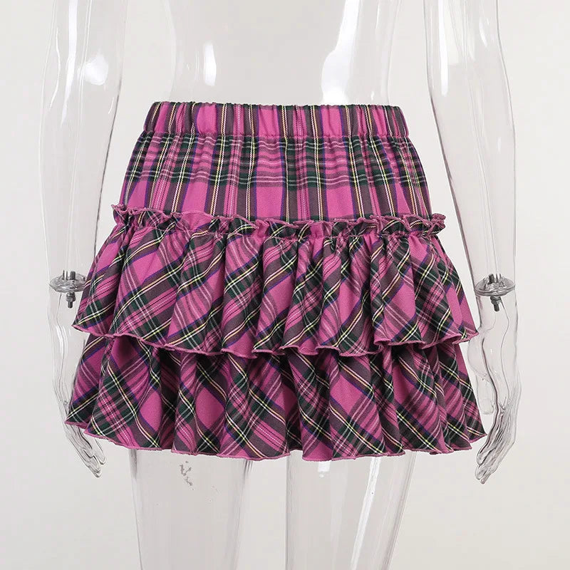 Pink Skirt Japanese College Style Youth Girl Plaid Skirt Female High Waist Slim Lolita Cosplay Y2k Skirt Goth Skirt