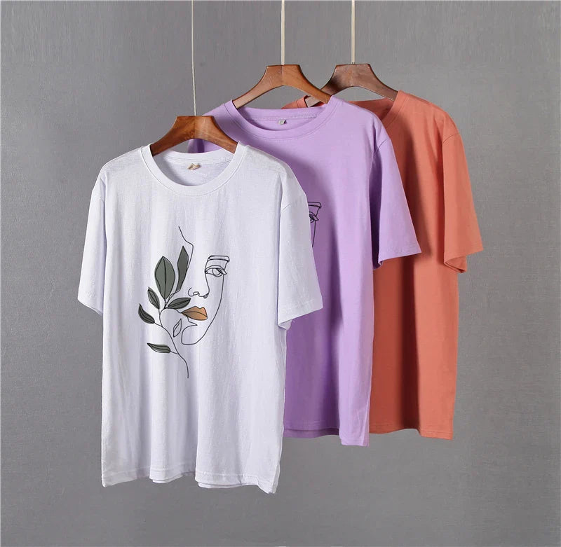 Gothic Graphic T Shirt Women 2023 Summer New Oversized Cotton Tees Casual Aesthetic Character Printed O Neck Tops