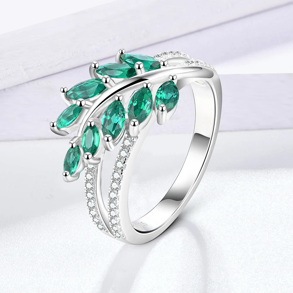 Classic 925 Sterling Silver Lab Emerald Created White Sapphire Gemstone Anniversary Band Ring For Women Fine Jewelry