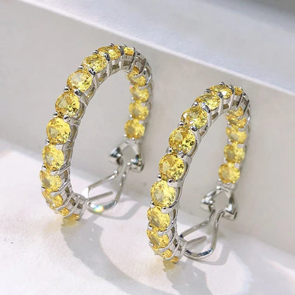 100% 925 Sterling Silver 4mm Yellow High Carbon Diamond Earrings For Women Sparkling Wedding Party Fine Jewelry Wholesale