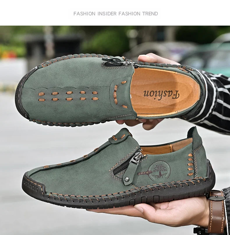 Handmade Leather Men Shoes Casual Slip On Loafers Breathable Leather Shoes Men FlatsTooling Shoes Plus Size