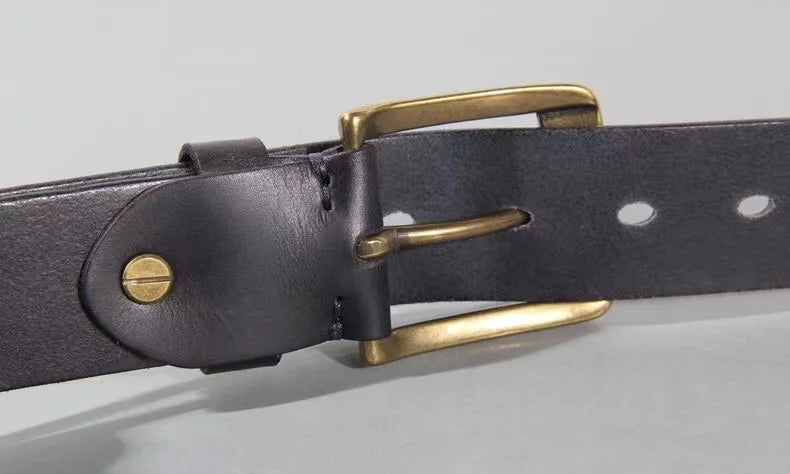 Luxury Handmade Leather Copper Buckle Man's Belt Cinturon Gotico Cowhide Retro All-match Casual Jeans Soft Belt ABC