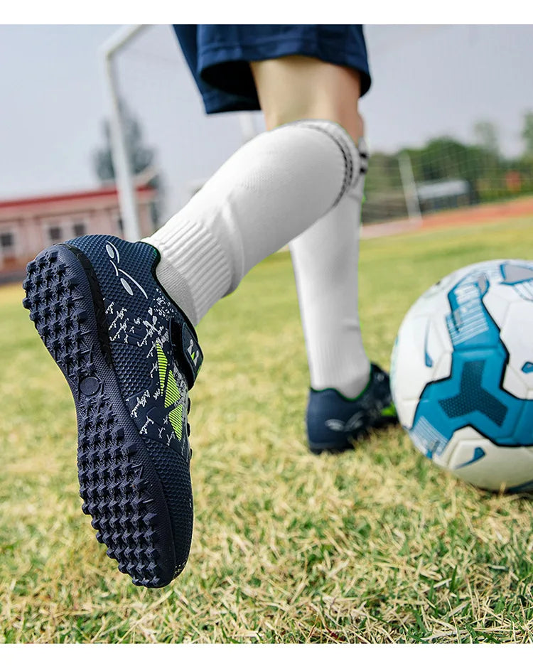 Children Football Shoes Soccer Boots Kids Boy Girl Sneakers New Leather High Top Soccer Cleats Training Outdoor Hook & Loop