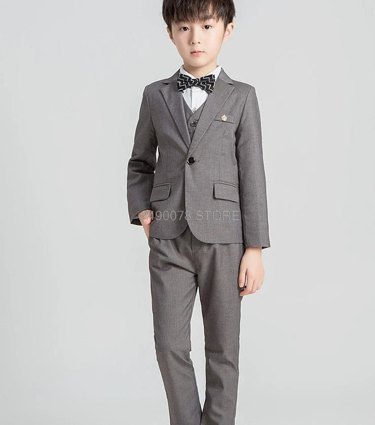 Flower Boys Formal Blazer Suit Kids Jacket Vest Pants Tie 4Pcs Wedding Tuxedo Set Children Prom Costume Performance Dress