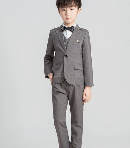 Flower Boys Formal Blazer Suit Kids Jacket Vest Pants Tie 4Pcs Wedding Tuxedo Set Children Prom Costume Performance Dress