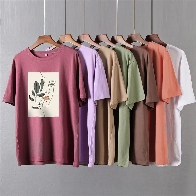Gothic Graphic T Shirt Women 2023 Summer New Oversized Cotton Tees Casual Aesthetic Character Printed O Neck Tops