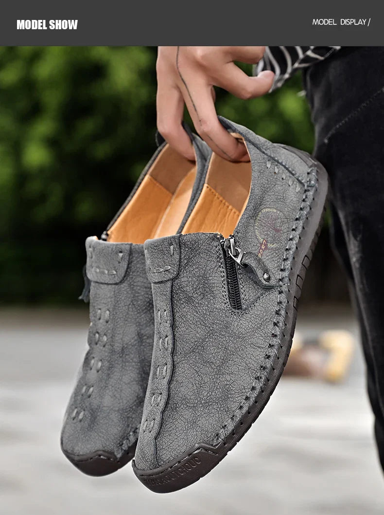 Handmade Leather Men Shoes Casual Slip On Loafers Breathable Leather Shoes Men FlatsTooling Shoes Plus Size