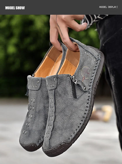 Handmade Leather Men Shoes Casual Slip On Loafers Breathable Leather Shoes Men FlatsTooling Shoes Plus Size