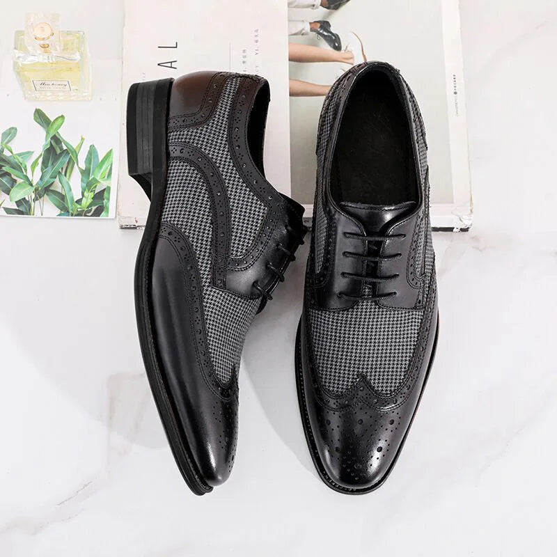 Men's Dress Shoes Leather Ventilation Lace-Up Fashion Bullock Men Shoes Formal Business Casual Spring Summer New