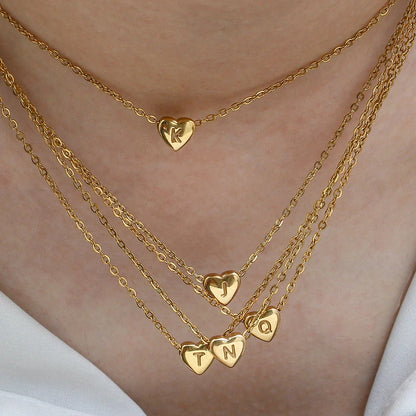 Minimalist Small Love Initial Necklace Jewelry Stainless Steel 18k Gold Plated Mini Heart Letter Pendant Necklace