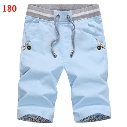 2025 Summer Casual Shorts Men Cotton Cargo Shorts Elastic Waist Drawstring Beach Board Shorts M-4XL Plus size Drop Shipping