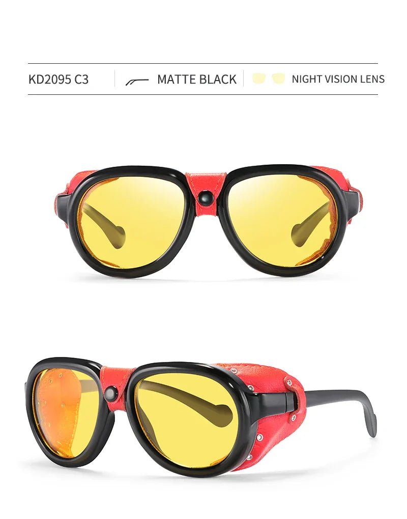 Luxury Steampunk Pilot Sunglasses Men and Women Soft Leather Shield Glasses UV400 Protection KD2095