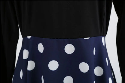Women Vintage Long Sleeve Polka Dot Dress Spring Autumn New Year Party Dresses 3XL Black Vestidos