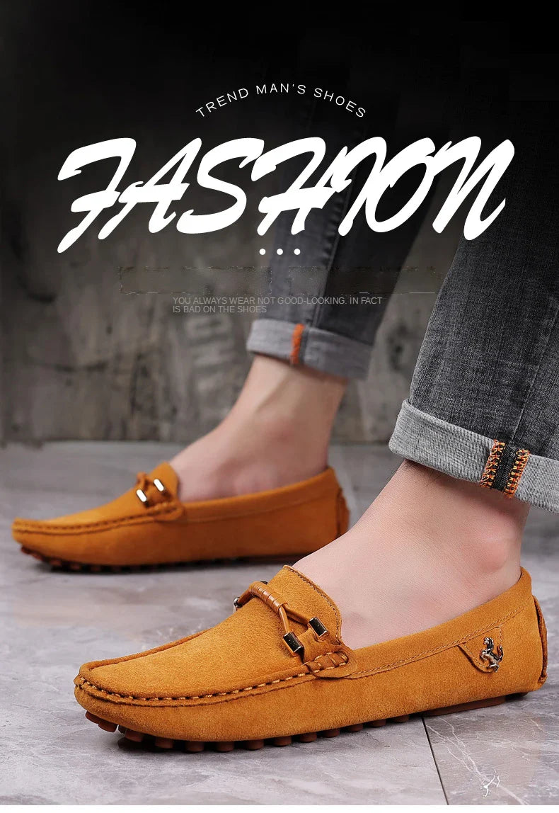 Loafers Men Casual Fashion Suede Men Shoes Lightweight Soft Genuine Leather Moccasins Slip on Driving Shoes for Men Size 48
