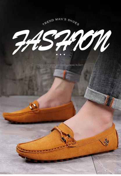 Loafers Men Casual Fashion Suede Men Shoes Lightweight Soft Genuine Leather Moccasins Slip on Driving Shoes for Men Size 48